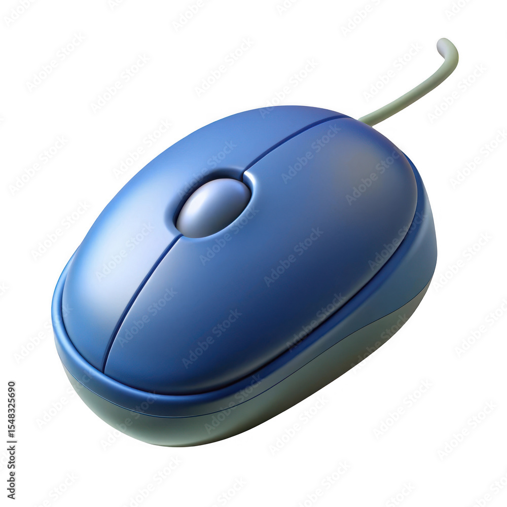 Poster 3d realistic blue computer mouse isolated on transparent background