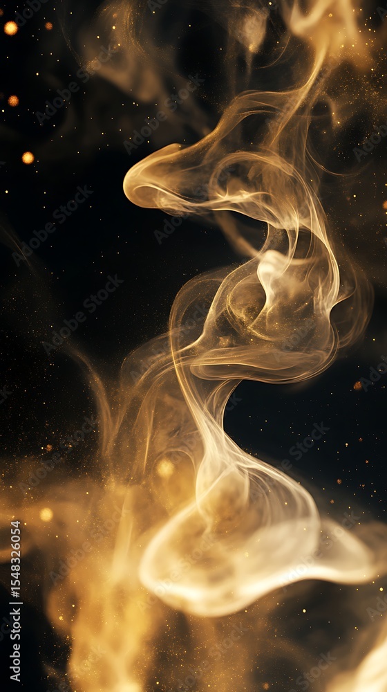 Poster smooth minimal composition featuring flowing golden spirals and elegant watercolor geometry in a con