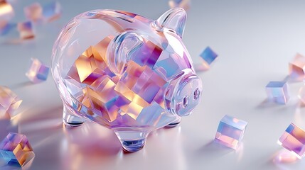 Transparent Piggy Bank With Colorful Cubes