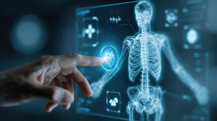 Futuristic Digital Skeleton Interface with Medical Touchscreen