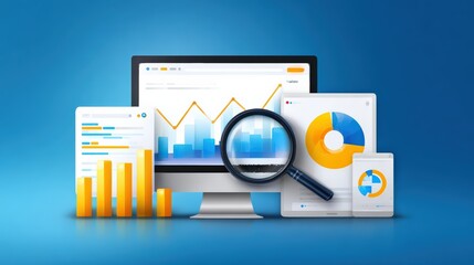 Digital Analytics Dashboard With Graphs And Magnifying Glass
