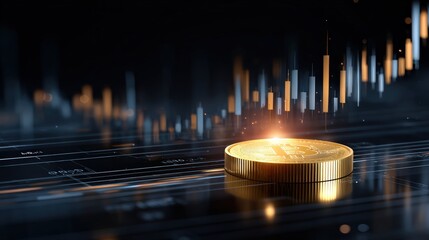 Cryptocurrency Coin With Digital Growth Chart in Background