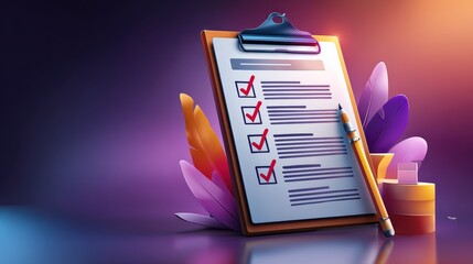 Artistic Checklist Clipboard With Pen On Colorful Background