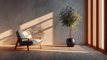 Minimalist Interior With Armchair And Plant