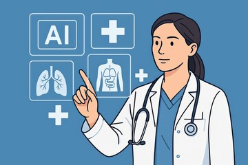 Female Doctor Using AI Medical Interface for Diagnosis
