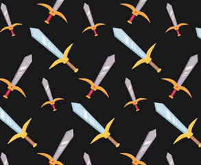  Sword seamless pattern. Vector illustration. Black background