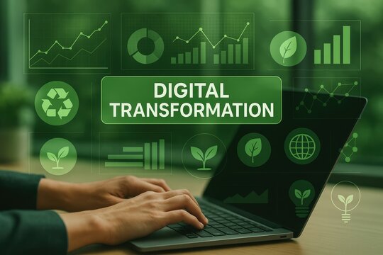 Digital Transformation And Sustainability Dashboard On Laptop Screen