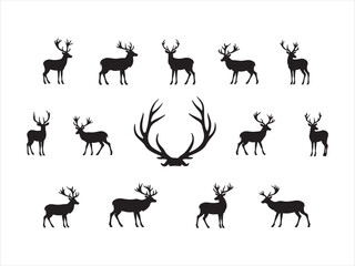 Silhouette collection of majestic deer and antler designs for wildlife and outdoors themes