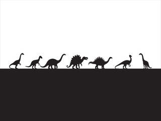 Silhouette collection of various dinosaurs standing in a row against a white background © Abid