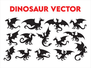 Silhouetted dragon vector illustrations in various poses against a plain white background
