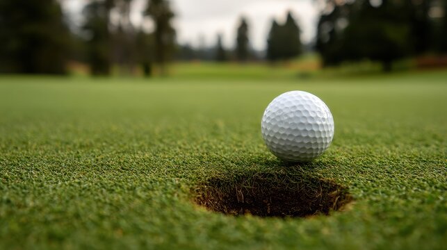 Premium photo of golf ball near hole on green course, showcasing precision and focus.