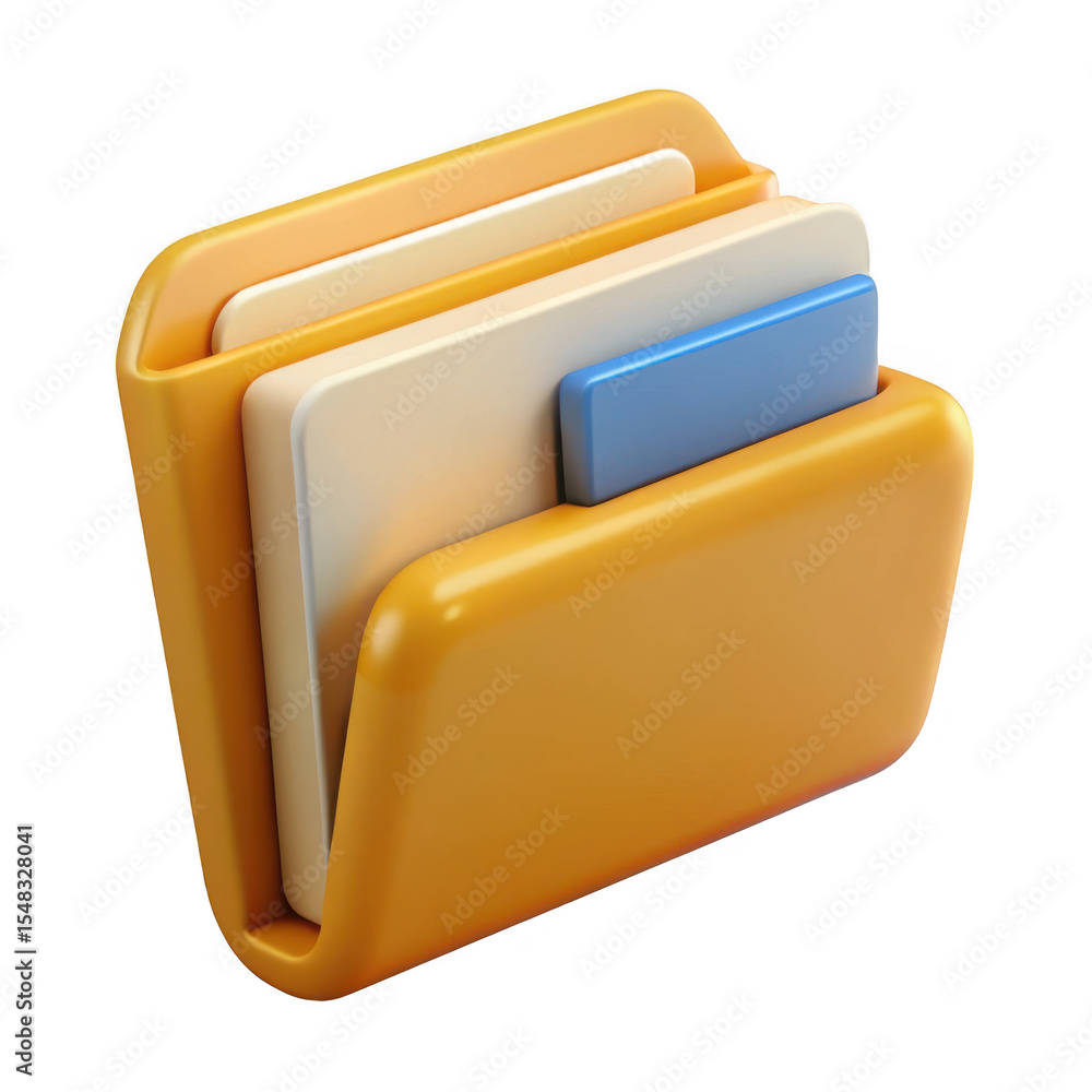 Poster 3d render of a realistic yellow file folder icon isolated on transparent background
