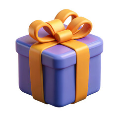 3d render of purple gift box with orange bow isolated on transparent background