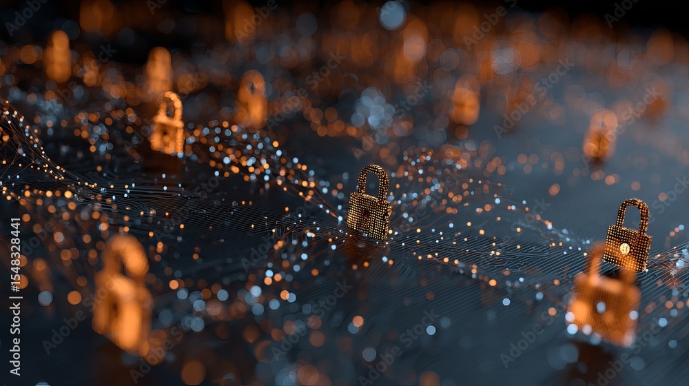 Aufkleber abstract digital security network padlock gold cyber data protection internet technology secure encr