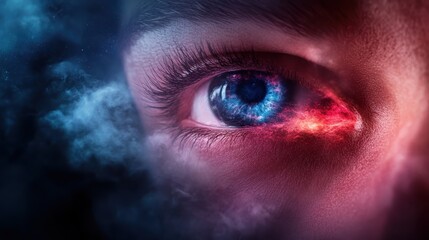 Fototapeta premium A captivating close-up of a vibrant eye surrounded by cosmic elements, representing the mysteries of perception and the intersection of human emotion and the universe.