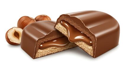 Obraz premium dripping chocolate filling, rectangular chocolate with creamy center, gourmet chocolate bar, chocolate with caramel filling,