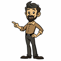 Obraz premium Creative Man Standing and Pointing Vector Illustration | Confident Character Pose for Presentations, UI, and Business Design