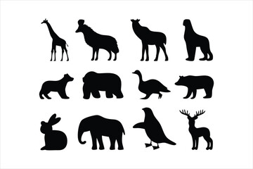 Wild Animal Silhouettes Collection - Safari and Forest Animals Vector Set