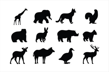 Wild Animal Silhouettes Collection - Safari and Forest Animals Vector Set
