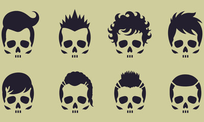 Fototapeta premium Edgy Skull Avatars ,slicked-back, mohawk, curly, and various short cuts. These designs offer a cool, alternative, and slightly rebellious aesthetic for avatars or graphic elements.