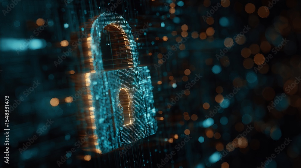 Poster abstract digital padlock security concept futuristic technology data protection network cyber safety