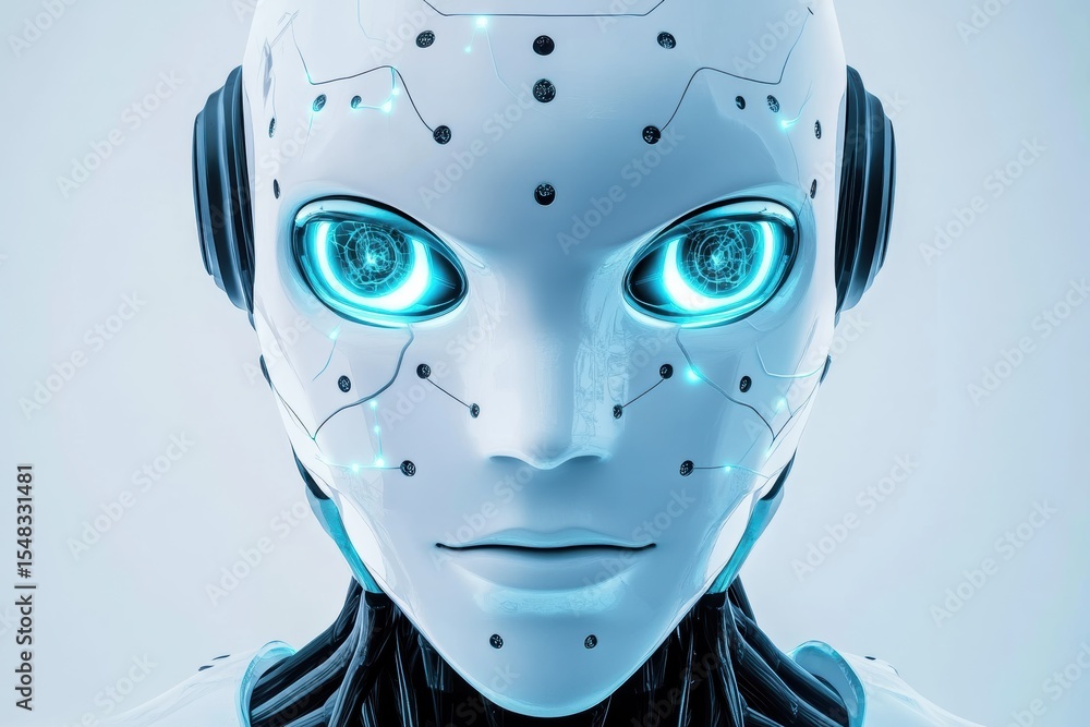 Aufkleber futuristic robot face featuring luminous eyes and intricate neural patterns