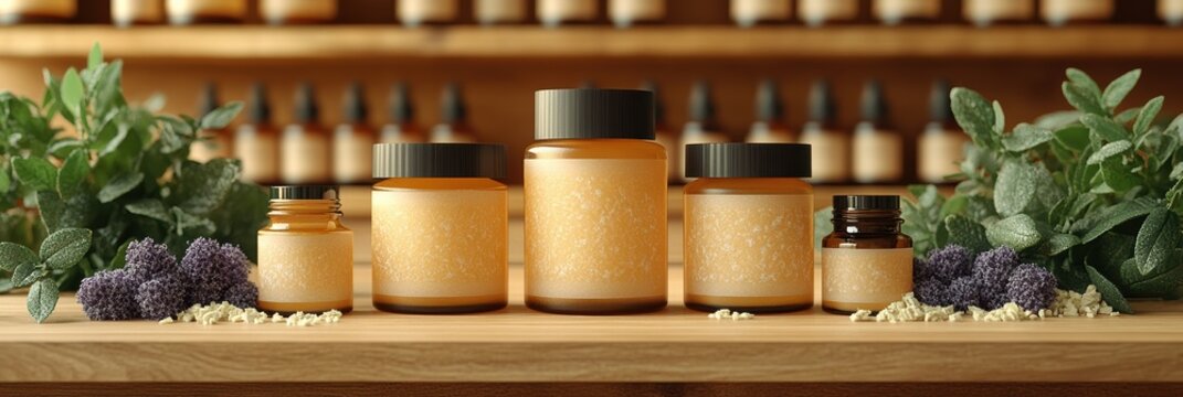 Elegant graphic layout highlighting beauty products with natural elements for advertising purposes