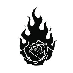 Fiery black rose tattoo design illustration
