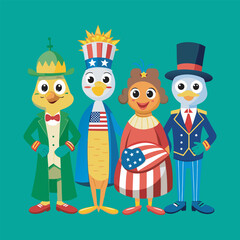 Vector art of four anthropomorphic ducks 