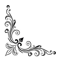 Elegant black and white floral corner design element