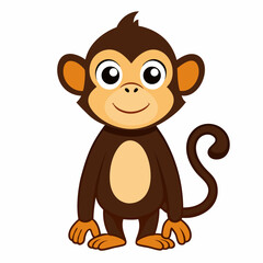 Fototapeta premium Cute cartoon chimpanzee monkey standing. Playful jungle animal with big eyes and smile.Perfect for kids books, educational materials or tropical themed designs.Front view. Isolated vector illustration