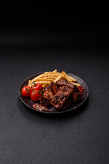 Meat, beef ribs in a marinade grilled with salt and spices. Grilled ribs