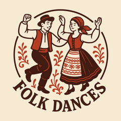 Obraz premium Folk dance couple in traditional costume vector illustration.