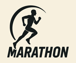 Running silhouette with stylized marathon text vector.