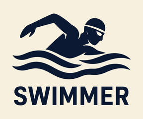Swimming icon with goggles and waves vector logo.