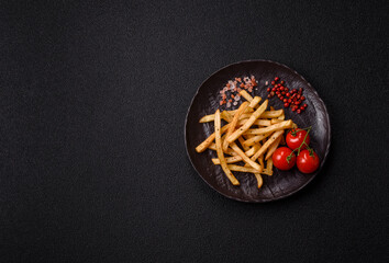 Food, French fries fried with salt and rosemary. Homemade crispy chips