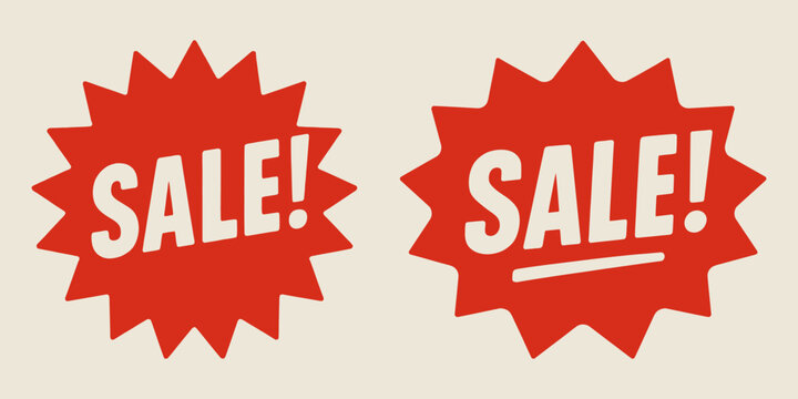 Bold red sale signs with exclamation mark vector.