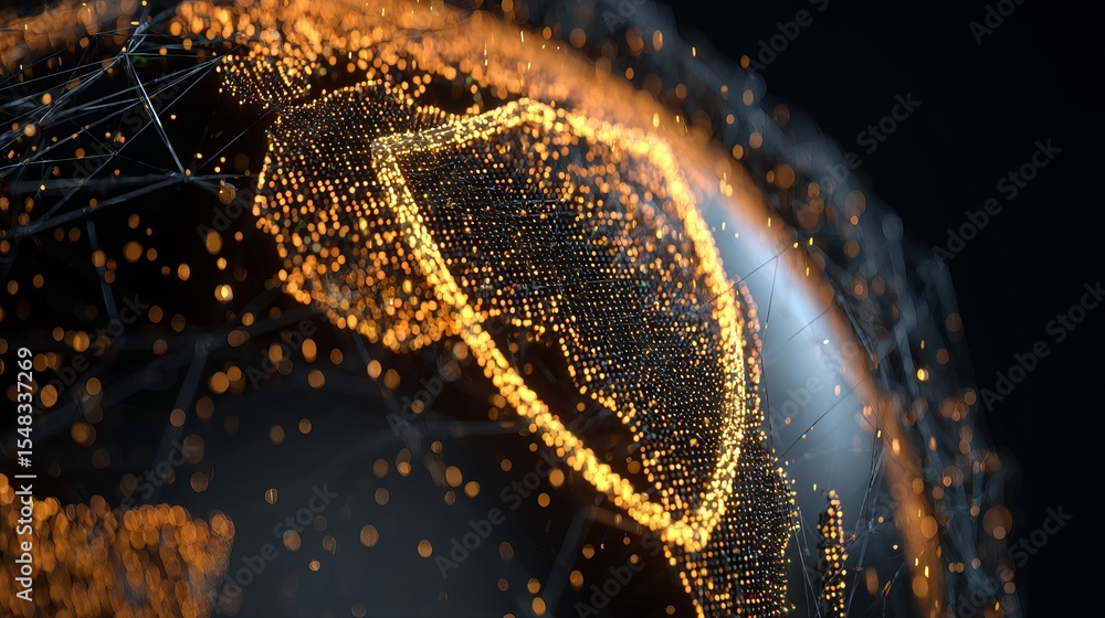 Poster global network security digital shield abstract background futuristic technology data protection ora