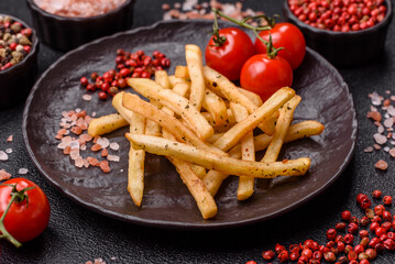 Food, French fries fried with salt and rosemary. Homemade crispy chips