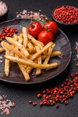 Food, French fries fried with salt and rosemary. Homemade crispy chips