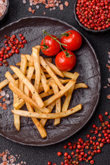 Food, French fries fried with salt and rosemary. Homemade crispy chips