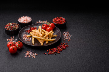 Food, French fries fried with salt and rosemary. Homemade crispy chips