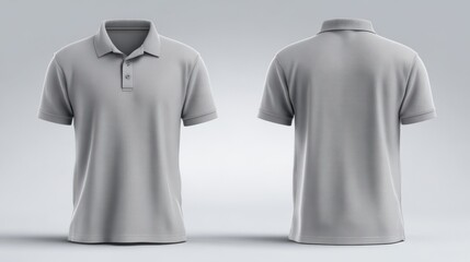 Premium photo of men gray polo shirt front and back view, Isolated blank front and back polo t-shirt for graphic design mock up.