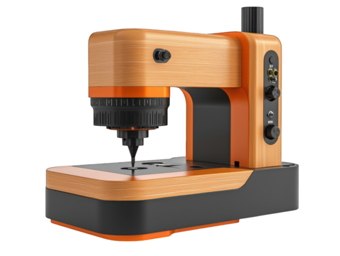 Modern wood-and-orange automated stitching machine