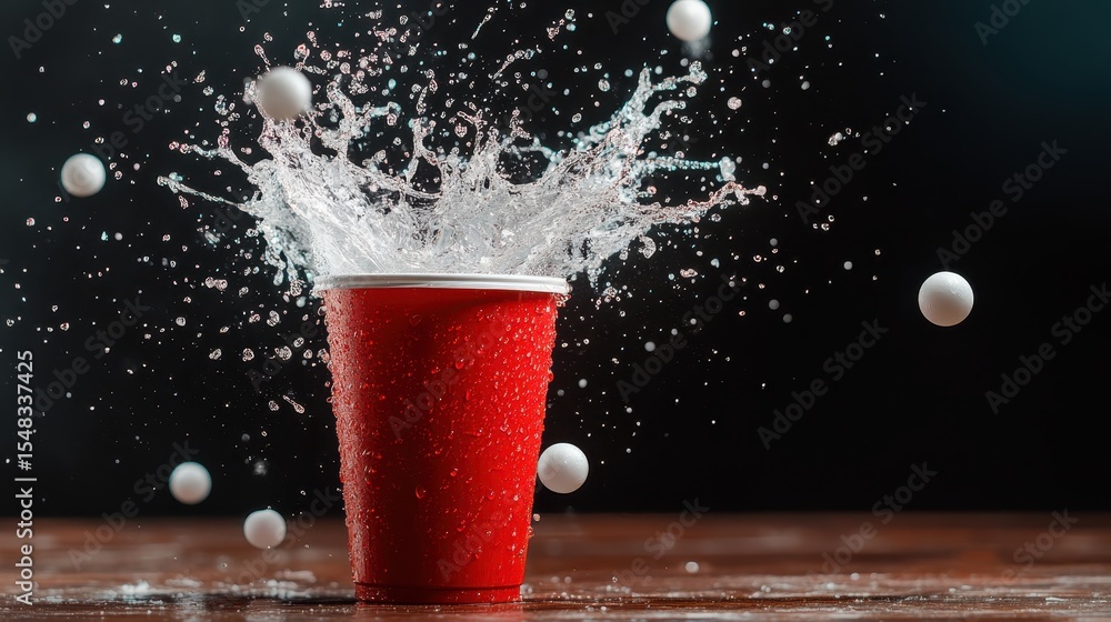 Poster this vivid image captures the energetic splash of water and the playful float of ping pong balls, sh