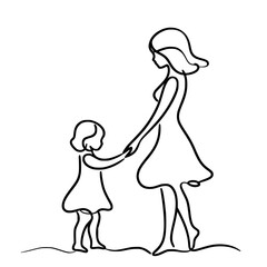 Minimalist Line Art Illustration of a Mother and Child Holding Hands