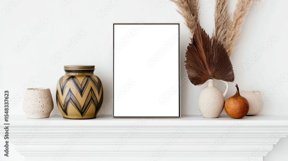 Poster Minimalist Shelf Arrangement With Decorative Elements Creating a Modern Aesthetic in a Bright Space