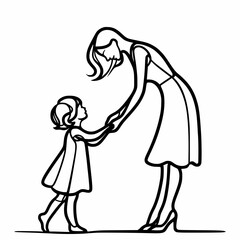 Fototapeta premium Minimalist Line Art Illustration of a Mother and Child Holding Hands