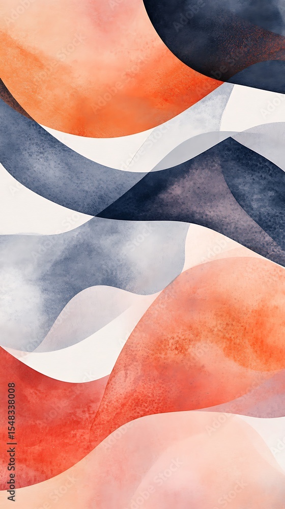 Poster fluid watercolor background featuring interconnected geometric patterns with subtle waves and harmon