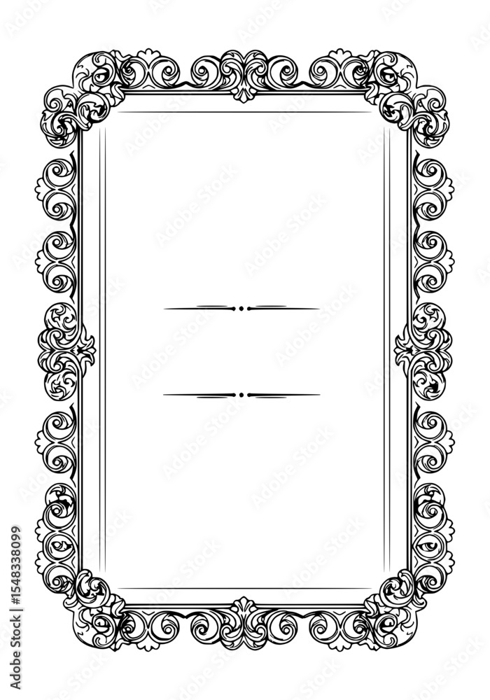 Poster vintage outline frame for typography design on transparent background, isolated vector image